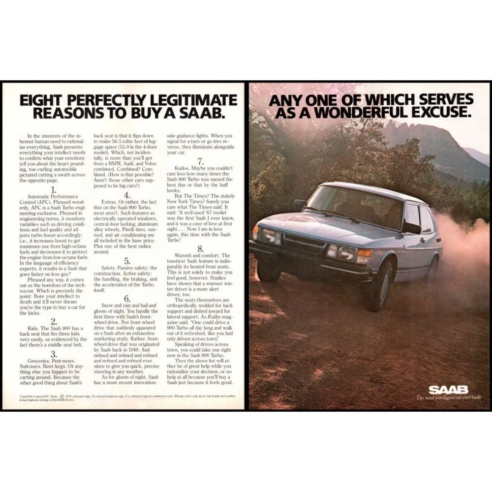 1984 Saab 900 Turbo Sedan 2 Page Vintage Print Ad Dirt Road Nature Wall Art